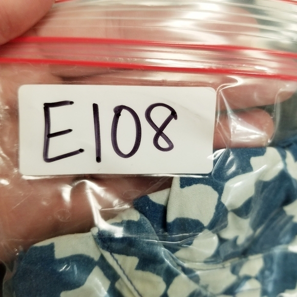 J. Crew Peasant Top Tie Neck Blue White Geometric Design‎ Cotton Size 10 EUC - Picture 12 of 12